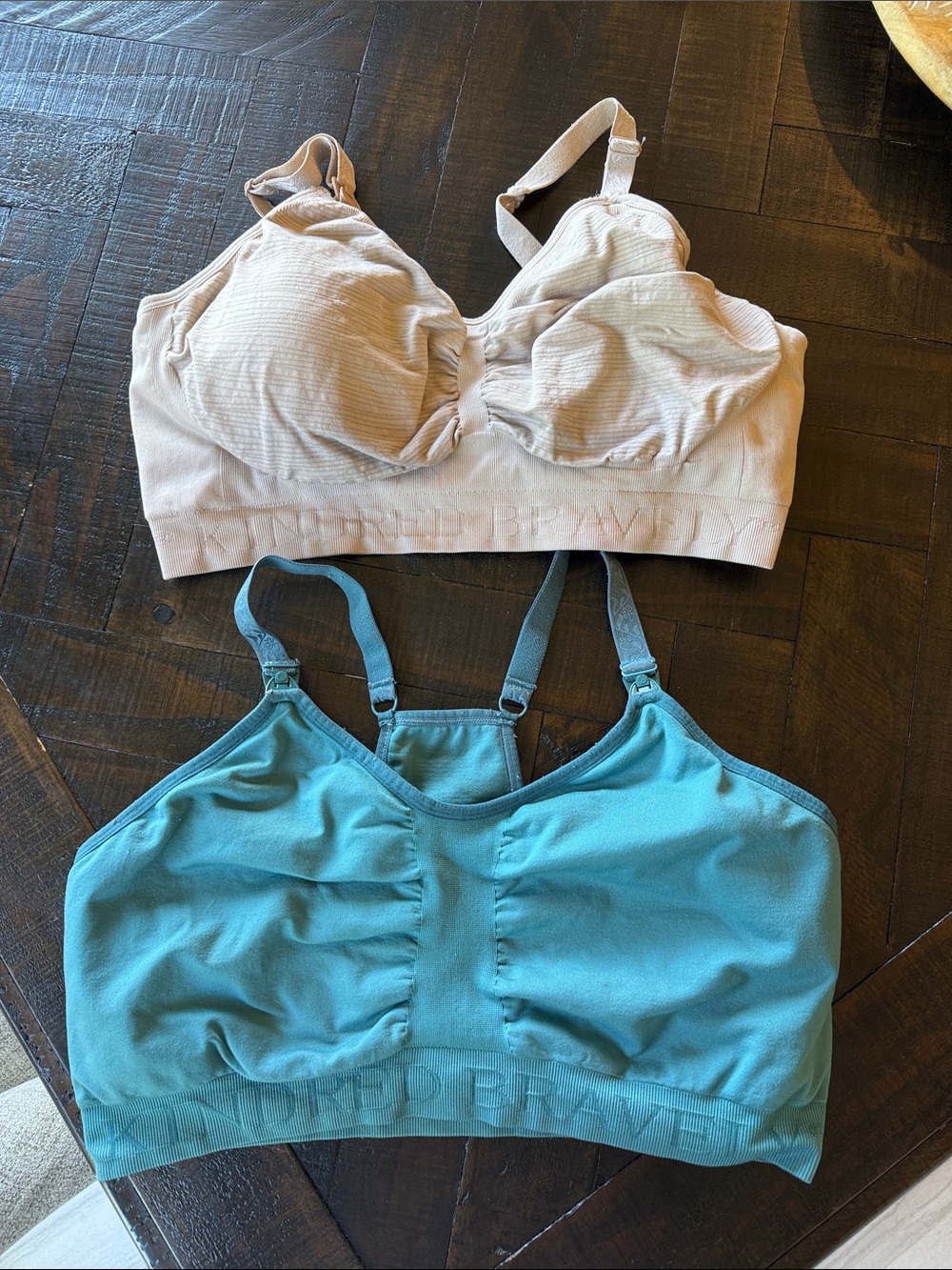 Kindred Bravely Seamless Nursing Bralettes in Beige and Teal